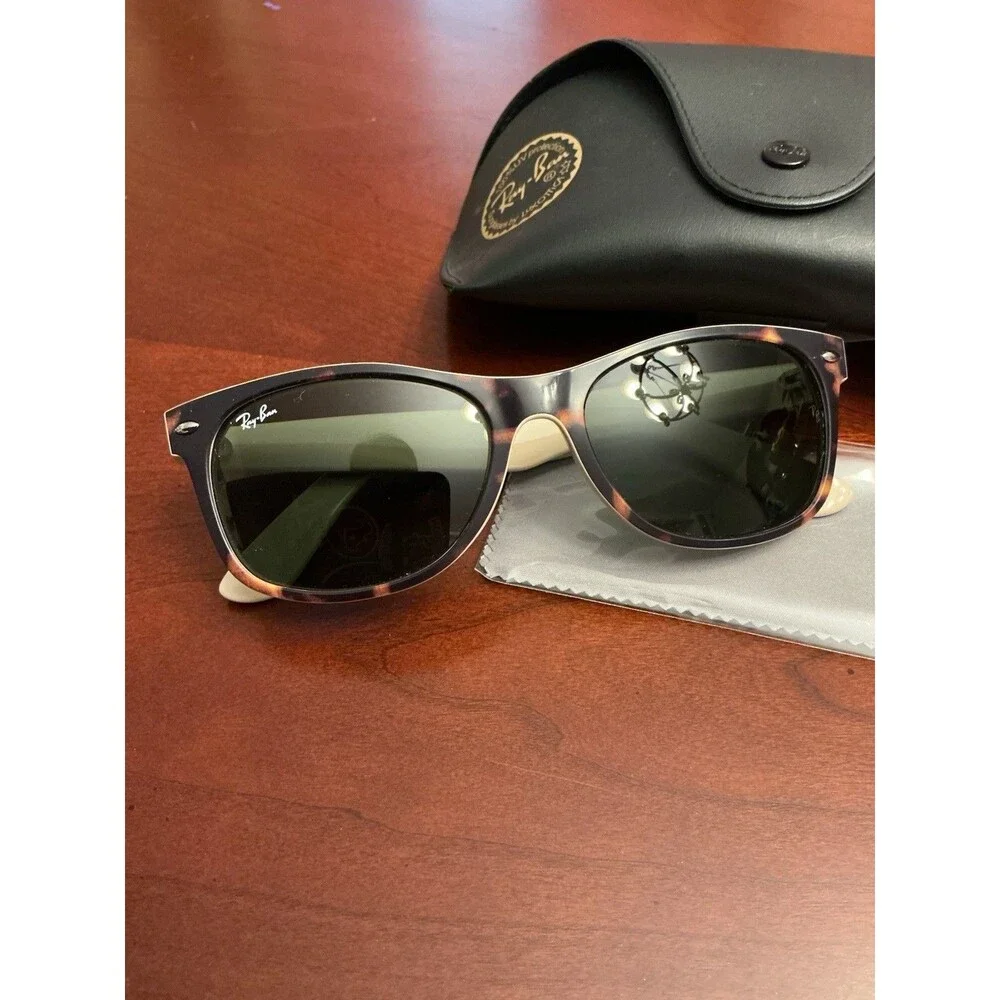 Ray-Ban RB2132 New Wayfarer 55mm Sunglasses Black Tortoise Beige G-15 W/ Case 41